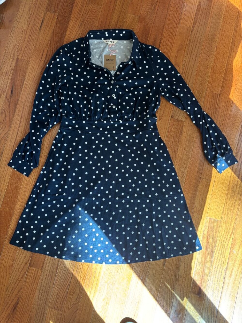 Boden Orla Short Jersey Shirt Dress Navy Polka Dot NWT - Picture 3 of 4